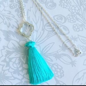NWT Silver long statement necklace w/ aqua tassel